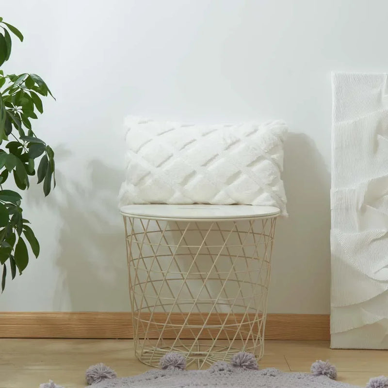 Plush White Cushion Cover Set by Axyaa - Diamond Home Decor - 30x50cm & 45x45cm