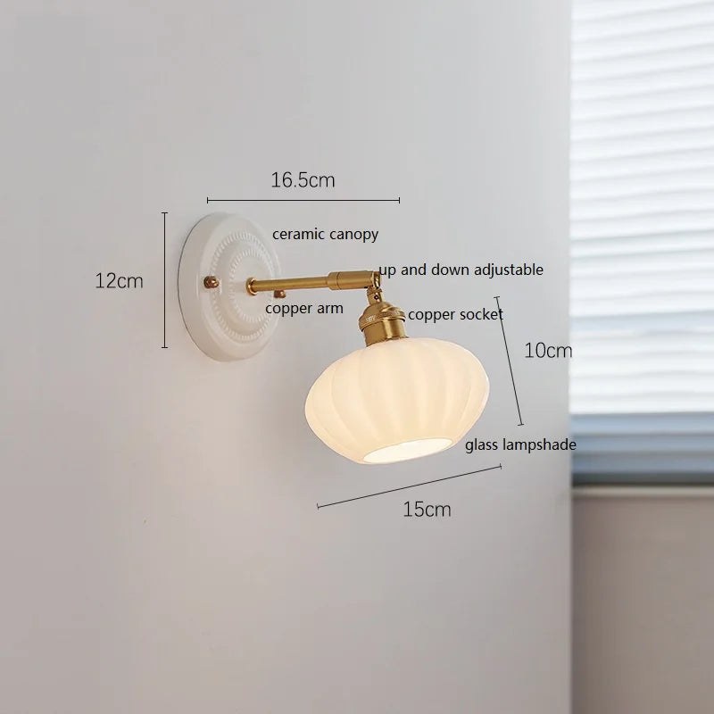 Axyaa White Glass LED Wall Lights with Copper Arm Socket, Up Down Lighting