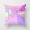 Pink Anime City Print Polyester Pillowcase 45x45cm for Bedroom Living Room by Axyaa.