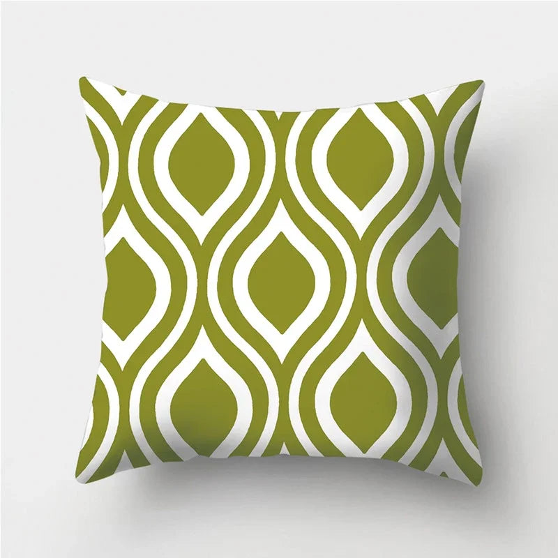 Axyaa Army Green Geometry Print Cushion Cover - Sofa Decor Pillowcase