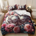 Axyaa Pink Tiger Rose Quilt Cover Set - High Definition Printing - 1 Quilt Cover + 2 Pillowcases
