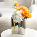 Axyaa Golden Flower Relief Ceramic Vase for Table Decoration and Floral Arrangement