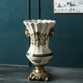 Axyaa Retro Ice Crack Ceramic Vase, European Double-Ear High-Footed Home Decor