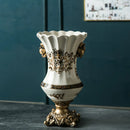 Axyaa Retro Ice Crack Ceramic Vase, European Double-Ear High-Footed Home Decor