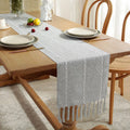 Axyaa Striped Jacquard Table Runner with Tassels for Elegant Home Decor