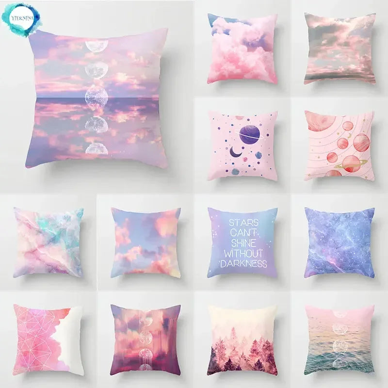 Axyaa Pink Psychedelic Landscape Print Pillowcase for Bedroom Living Room