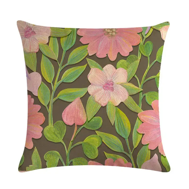Axyaa Rose Flower Pillow Cover - Green Plant Oil Painting Cushion, Home Decor Case