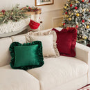 Axyaa Velvet Ruffled Edge Throw Pillowcase - Red/Green - 45x45/50x50cm