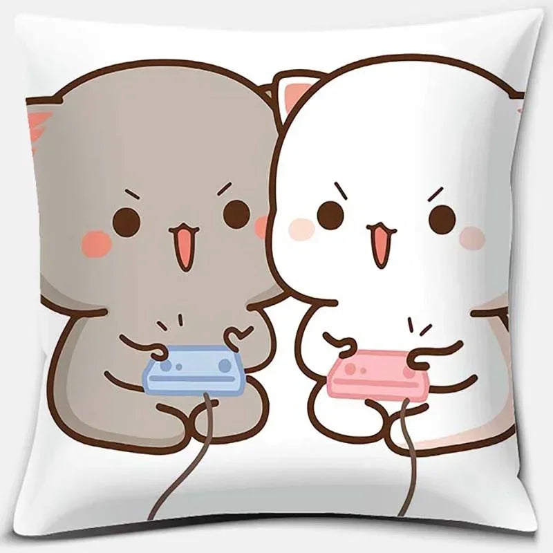 Peach Cat Pattern Decorative Pillowcase by Axyaa - Home Office Square Cover