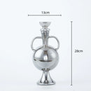 Axyaa Silver Glass Vase with Geometric Handle: Elegant Kettle for Living Room Decor
