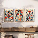 Retro Scandinavian Flower Birds Canvas Wall Art Print by Axyaa