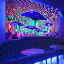 Axyaa Psychedelic UV Wall Tapestry: Skull Mushroom Witchcraft Art - Beautiful Decor