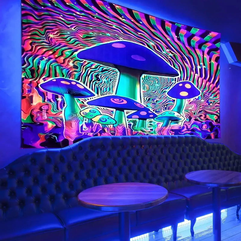 Axyaa Psychedelic UV Wall Tapestry: Skull Mushroom Witchcraft Art - Beautiful Decor
