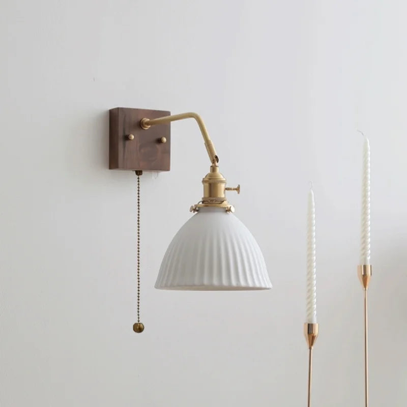 Axyaa Ceramic Copper LED Wall Lamp with Pull Chain Switch
