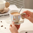Axyaa Ceramic Shell Mug with Saucer: Abstract Art Tea Coffee Cup, 280ml