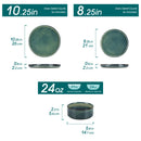 Axyaa Black Green Reactive Glaze Dinner Set - 12/24/36Pc Vertical Edge Tableware