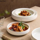 Axyaa Circular Ceramic Salad Plate Set for Molecular Cuisine and Steaks