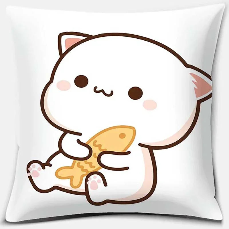 Peach Cat Pattern Decorative Pillowcase by Axyaa - Home Office Square Cover