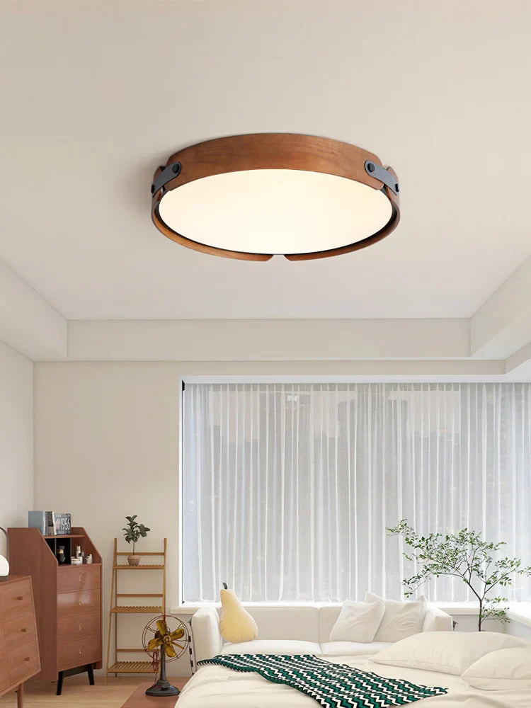 Axyaa Walnut Round Ceiling Lamp - Modern Japanese Nordic Style for Bedroom and Restaurant