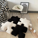 Axyaa Teddy Velvet Jigsaw Seat Cushion - White & Black Soft Back Pillow