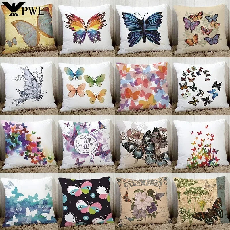 Axyaa Butterfly Printed Couch Cushion Cover 45x45cm Home Decor Pillowcase