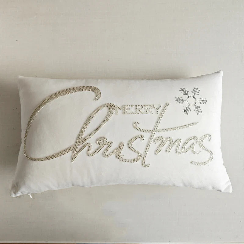 Grey Deer Christmas Tree Embroidered Cushion Cover by Axyaa – Cozy Living Room Decor