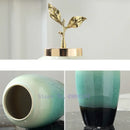 Axyaa Gradient Ceramic Vase with Golden Leaves Cover - Modern Home Decor & Wedding Ornament
