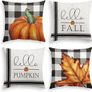 Axyaa Buffalo Check Print Linen Pillow Cover 45x45 for Fall Thanksgiving Decor