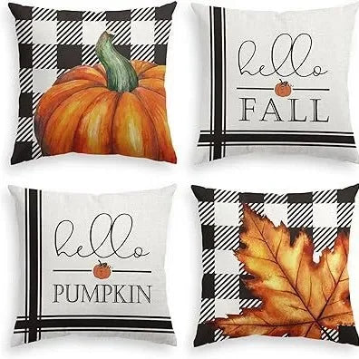 Axyaa Buffalo Check Print Linen Pillow Cover 45x45 for Fall Thanksgiving Decor