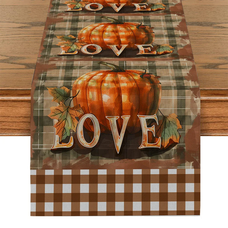 Axyaa Thanksgiving Pumpkin Coffee Leaves Table Runner