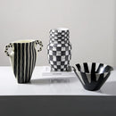 Axyaa Geometric Black Check Ceramic Vase Pot Handicraft Floral Arrangement