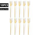Axyaa White Gold Stainless Steel Dinner Fork Set - 10Pcs Flatware Cutlery Party Kitchen