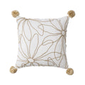Axyaa Floral Embroidered Linen Cushion Cover with Pompom Accent