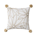 Axyaa Floral Embroidered Linen Cushion Cover with Pompom Accent