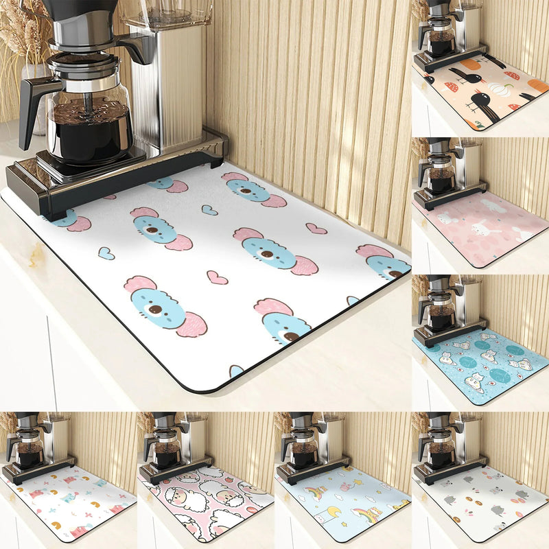 Axyaa Non-Slip Absorbent Kitchen Counter Mat - Cute Animal Design Mats