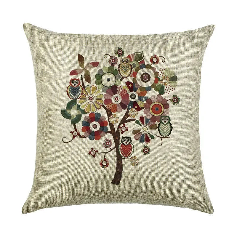 Axyaa Cartoon Pattern Linen Pillowcase - Home Sofa Decorative Cushion Cover