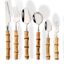 Axyaa Bamboo Handle Stainless Steel Cutlery Set - Complete Dinnerware Flatware