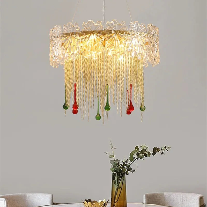 Axyaa Water Drop Tassel Chandelier: Luxury LED Home Decor Fixture