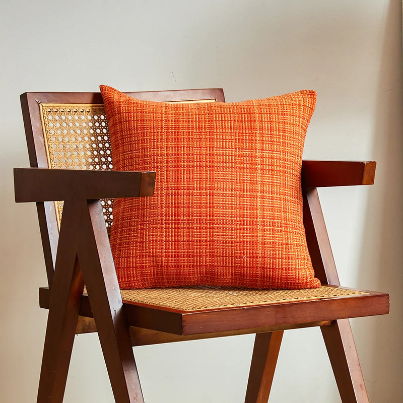 Orange Waterproof Cotton Linen Pillow Cover for Home Sofa Decor by Axyaa