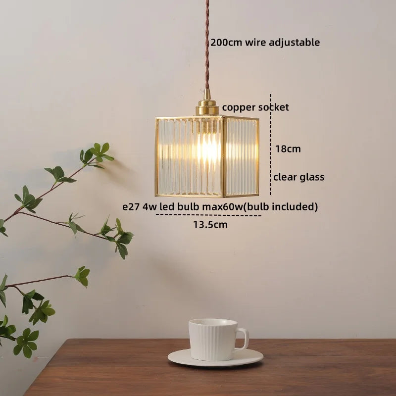 Axyaa Glass Copper LED Pendant Light for Home Decor - Nordic Style