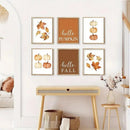 Retro Pumpkin Watercolor Canvas Print, Hello Autumn Quote Wall Art, Axyaa Fall Decor
