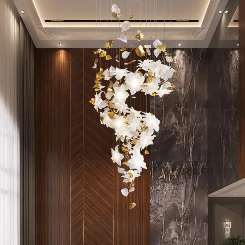 Modern Luxury Axyaa Glass Flower Chandelier for Staircase, Lobby & Living Room