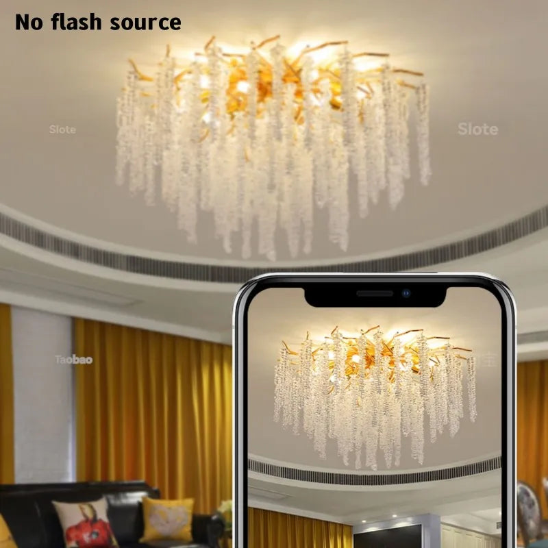 Axyaa Silver Crystal Ceiling Chandelier Light - Bedroom Living Room Kitchen Dining Chrome