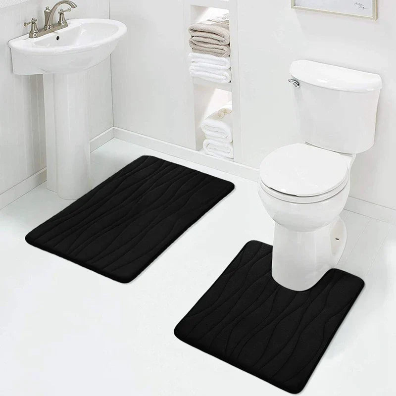 Axyaa Memory Foam Bathroom Rug Set: Non-Slip, Absorbent, Soft U-Shaped and Rectangle Mats