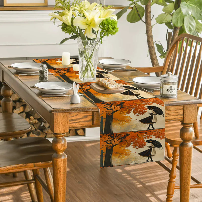 Autumn Maple Leaf Table Runner by Axyaa: Retro Home Dining Decor