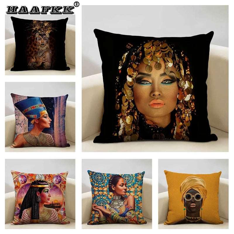 Axyaa African Women Design Linen Cushion Cover 45x45cm