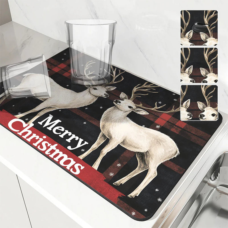 Axyaa Christmas Tree Kitchen Drain Pad: Absorbent, Anti-Slip, Quick Dry.