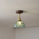 Axyaa Amber Glass LED Ceiling Light Fixture with Wood Canopy - Modern Home Lighting