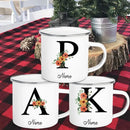 Axyaa Flower Letter Enamel Mug - Personalized Alphabet Camping Tea Coffee Cup