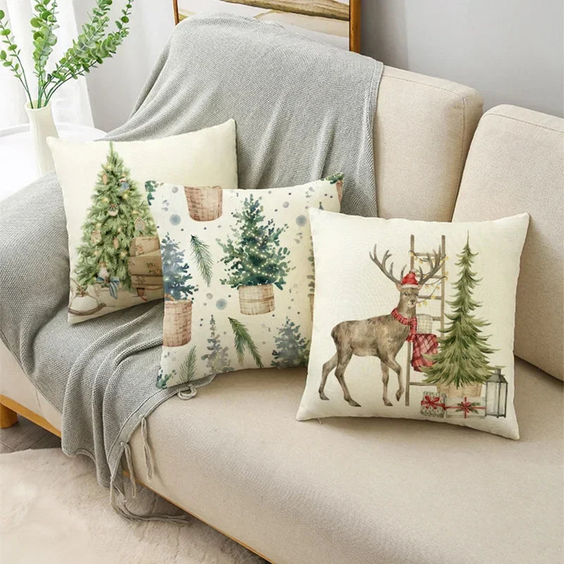 Axyaa Christmas Linen Pillow Cover 45X45CM - Festive Home Decor
